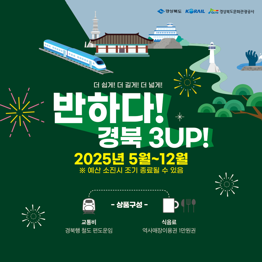 경북 기차여행 하고, 철도료·역사매장이용권 70% 페이백 받기! (조기 모집종료)